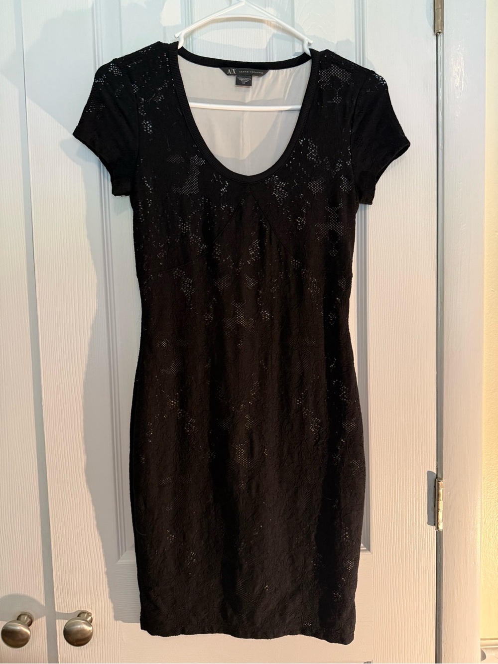 Armani Exchange Black Short-Sleeve Lace Sheath Dress